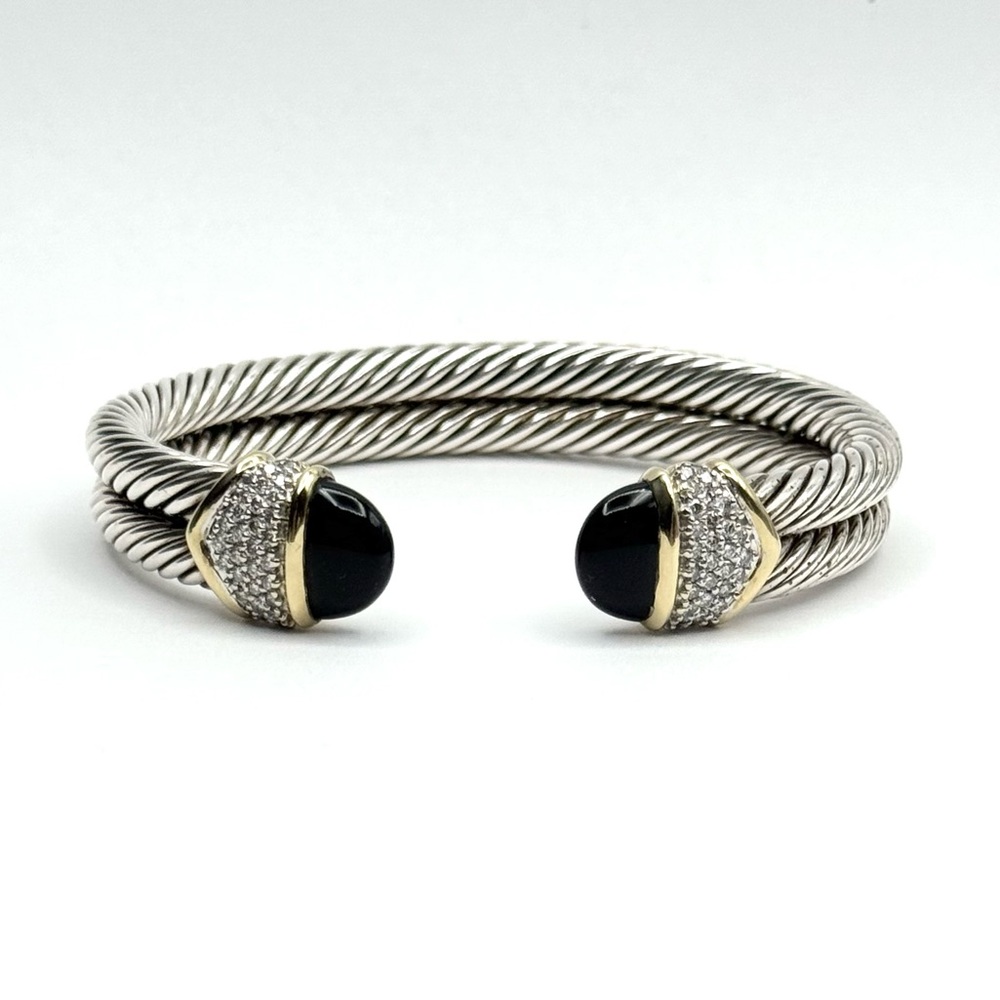 David Yurman Capri Double Cable Bracelet With Diamonds and Gold